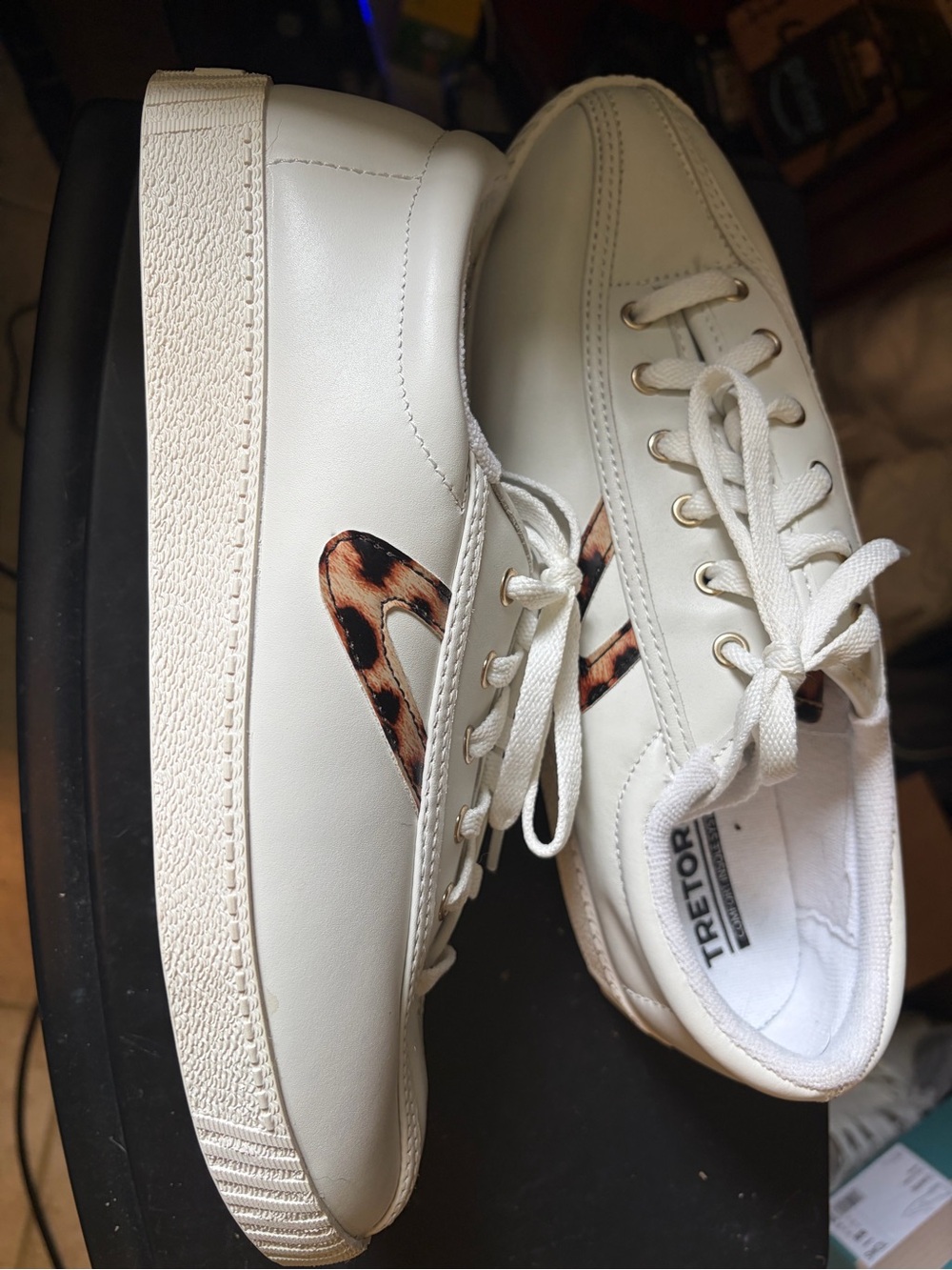 White Leather Sneakers with Leopard Accent